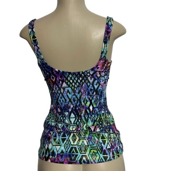 Profile Tankini Swim Top Women's Small Multicolor Geometric Abstract Square Neck - Picture 8 of 8